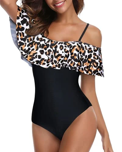 Tropical Long Torso One Piece Swimsuit For Women-Black And Leopard 2 Tropical Long Torso One Piece Swimsuit For Women-Black And Leopard - Image 2