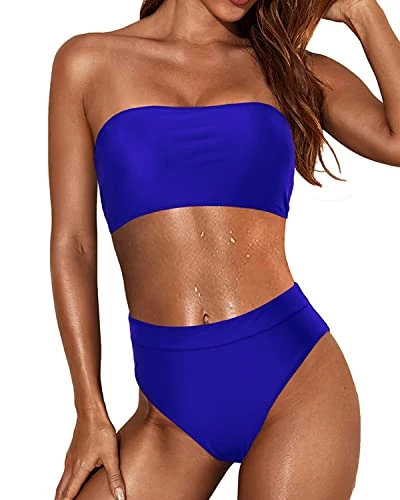 Supportive Shoulder Straps Bikini Women Two Piece Bandeau Swimsuit-Royal Blue 1 Supportive Shoulder Straps Bikini Women Two Piece Bandeau Swimsuit-Royal Blue