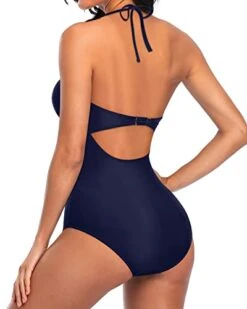 Women's Stylish Swimwear Monokini Hollow Out Tie Knot Back Bathing Suit-Navy Blue -Bikini Beach Shop 41wGOn7TZsL