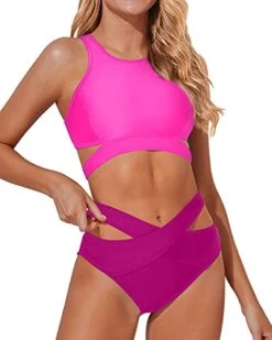 Criss Cross High Neck Bikini Set Women's Cutout Bandage Swimsuit -Bikini Beach Shop 41wHn7O92SL
