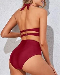 Flattering Ruched High Waisted Two Piece Bikini Set For Women-Red -Bikini Beach Shop 41wmKqEM qL e4eca505 bb99 4145 909b c23e0357328c