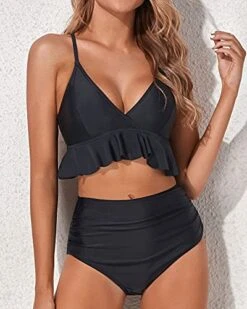 Tummy Control Two Piece Bikini Set Deep V Neckline-Black -Bikini Beach Shop 41xL3 3Eh8S 8d6636e7 58fb 4f7f a483 50246315b1ac