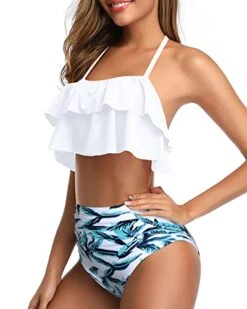 Flattering Two Piece Ruffle High Waisted Bikini-White Leaf 7 Flattering Two Piece Ruffle High Waisted Bikini-White Leaf -Bikini Beach Shop 41xdS3r0XQL e9f6965e 0308 4871 9ed6 e53e7b802db2