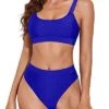 Women Tummy Control Swimsuits Sporty Scoop Neck Bikini-Royal Blue