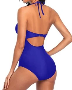 Sexy Plunge V Neck Monokini Halter One Piece Swimsuits-Royal Blue -Bikini Beach Shop 41xodqjs3CL