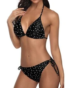 Women's Sexy V Neck Low Back Low Waisted Tie Side Bikini-Black White Dot 6 Women's Sexy V Neck Low Back Low Waisted Tie Side Bikini-Black White Dot -Bikini Beach Shop 41xq3M O0AL