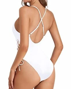 Strappy Criss Cross Bathing Suits Womens 1 Piece Swimsuits-White -Bikini Beach Shop 41y 7ROHoRL