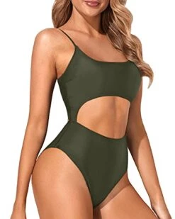 Lace-Up Adjustable Spaghetti Straps One Piece Swimsuits-Army Green -Bikini Beach Shop 41y3mcp EtL 74879473 3be0 43c4 b25d ee120ce412ad