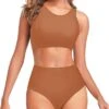 Women's Bathing Suit Scoop Neck Bikini Bottom-Brown