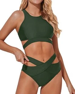 Slim Fit High Neck Bandage Two Piece Bathing Suits-Army Green 6 Slim Fit High Neck Bandage Two Piece Bathing Suits-Army Green -Bikini Beach Shop 41yLY8Ha3SL 758ff865 b997 4dca a19e 5404691de245