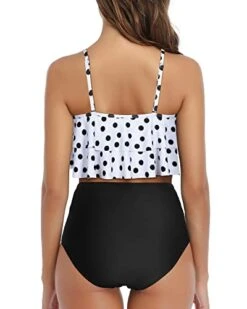 Elegant Ruffle High Waisted Ruched Women's 2 Piece Bikini Set-White Black Polka Dots -Bikini Beach Shop 41yTDVzJHFL