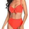 High Waisted Bathing Suit Tummy Control Ruched Bikini-Neon Orange