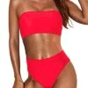 Flattering High Cut Bathing Suits Women Two Piece Bandeau Swimsuit-Neon Red