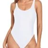 Low Back Scoop Neck Retro 80S High Leg One Piece Swimsuit-White