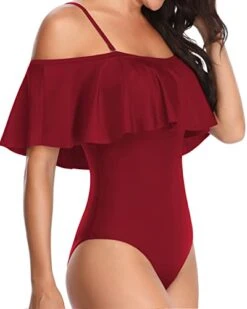 Slimming Long Torso Ruffle One Piece Swimsuits-Maroon -Bikini Beach Shop 41zhQvOcahL 6cf397ce 407f 446e 93c3 f81a338319d7