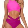 Criss Cross High Neck Bikini Set Women's Cutout Bandage Swimsuit