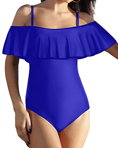 Padded Retro Style One Piece Swimsuit For Women-Royal Blue 1 Padded Retro Style One Piece Swimsuit For Women-Royal Blue