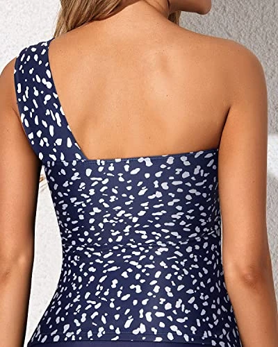 Flattering Ruched Bathing Suit Top Tummy Control Swim Tops-Navy Blue Dot 2 Flattering Ruched Bathing Suit Top Tummy Control Swim Tops-Navy Blue Dot - Image 2