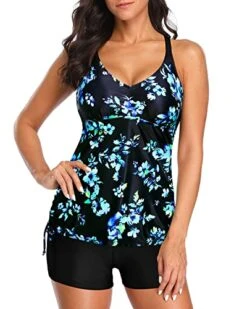 Athletic Style Criss Cross Strappy Back Tankini For Women-Black Blue Floral 7 Athletic Style Criss Cross Strappy Back Tankini For Women-Black Blue Floral -Bikini Beach Shop 51 UBK6qFzL