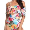 Women's One Piece Swimsuit Vintage Off Shoulder Ruffled Bathing Suits