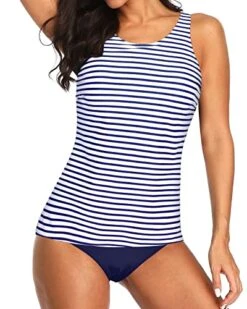 Backless High Neck Tankini Top Bottoms For Summer-Blue White Stripe 6 Backless High Neck Tankini Top Bottoms For Summer-Blue White Stripe -Bikini Beach Shop 511cUgKUEbL