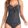 Women's Trendy Ruched Slimming Swimsuits Halter One Piece Bathing Suits