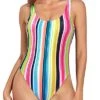 Sexy Scoop Neck High Leg One Piece Swimsuit-Colorful Stripes