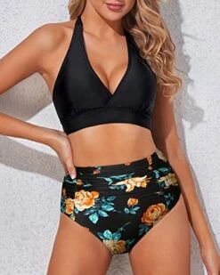 Push Up Halter Tummy Control Two Piece High Waisted Bikini Set-Black Floral -Bikini Beach Shop 515q ox1JpL cba21e65 b997 4036 bd59 d3b455411fe2