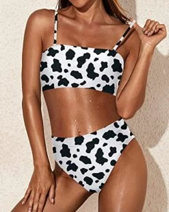 Slimming Two Piece Bikini High Cut Bottom And Strapless Top-Black And White Cow Pattern 7 Slimming Two Piece Bikini High Cut Bottom And Strapless Top-Black And White Cow Pattern -Bikini Beach Shop 5176bjfJNwL