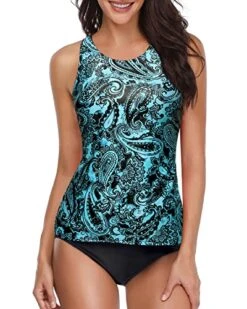 Two Piece Tankini Swimsuits High Neck Halter 2 Piece Bathing Suits-Blue Paisley 6 Two Piece Tankini Swimsuits High Neck Halter 2 Piece Bathing Suits-Blue Paisley -Bikini Beach Shop 517K1FDzb0L