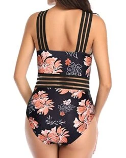 Women Sexy Crisscross One Piece Front Crossover Swimwear-Black Orange Floral -Bikini Beach Shop 518Q2N0AIXL f6ee0abb d37e 47f5 bab8 b91616bd811c