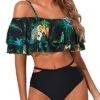 Cute Two Piece Swimsuit For Women High Waisted Ruched Bottoms-Black Pineapple