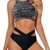Women's High Neck Cutout Swimsuit Stylish Criss Cross Bandage Bikini Set