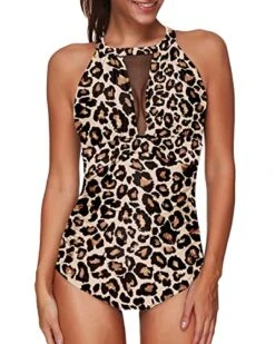 Alluring Mesh Push-Up One Piece Swimsuit For Women-Leopard
