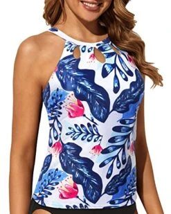 Stylish & Charming Backless Swim Tank Top-White And Blue Floral 6 Stylish & Charming Backless Swim Tank Top-White And Blue Floral -Bikini Beach Shop 51ArjL AbrL
