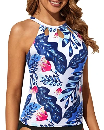 Stylish & Charming Backless Swim Tank Top-White And Blue Floral 3 Stylish & Charming Backless Swim Tank Top-White And Blue Floral - Image 3