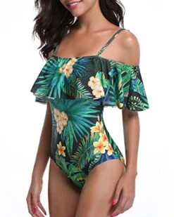 Gorgeous Off Shoulder One Piece Vacation Swimwear-Tropical Leaf -Bikini Beach Shop 51AuKItwYtL d4b717aa 165a 4373 9ddd 1d9b074c7099