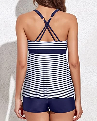 Chic Flowy Tankini Sets Shorts For A Beach Vacation-Blue White Stripe 3 Chic Flowy Tankini Sets Shorts For A Beach Vacation-Blue White Stripe - Image 3