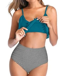 Flattering High Waisted Swimsuit Women's Ruffle Flounce Bikini With Pom Pom Trim 6 Flattering High Waisted Swimsuit Women's Ruffle Flounce Bikini With Pom Pom Trim -Bikini Beach Shop 51F63O67uAL