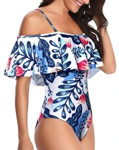 Slimming Off Shoulder Vintage One Piece Swimsuits-White And Blue Floral -Bikini Beach Shop 51FQaVwdkCL d8c2f214 49f4 4f4d 88b2 7eed6da04237
