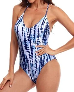 High-Legged One Piece Swimsuit Cross Back One Piece Swimwear-Blue Tie Dye 7 High-Legged One Piece Swimsuit Cross Back One Piece Swimwear-Blue Tie Dye -Bikini Beach Shop 51Fg9Lhz0SL