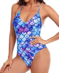 One Piece Scoop Neck High Cut Swimsuits Retro Criss Cross Swimwear -Bikini Beach Shop 51GN2VbwCnL