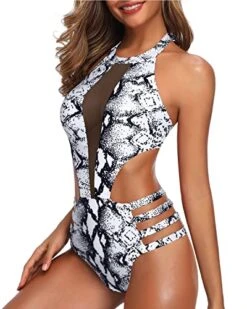 Strap Waist Mesh Patchwork One Piece Monokini Swimwear-Black And White Snake Print -Bikini Beach Shop 51GhmI Fz8L 178571b1 06d9 413d 9ceb 9bd6ca4dc858