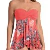 Women's Strapless Bandeau 2 Piece Tankini Swimsuits-Pink Flower