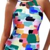 Key Hole Swim Top Only Backless Swim Tank Top-Aqua