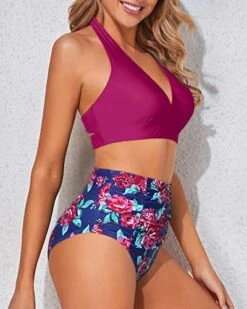 Halter Self-Tie Two Piece High Waisted Bikini Set-Pink Floral -Bikini Beach Shop 51I0lecw4tL 843d5409 73a1 4d4e 9e6f 73c358d6eefc