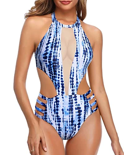 Sexy Backless High NeckBackless One Piece Swimsuit-Blue Tie Dye 1 Sexy Backless High NeckBackless One Piece Swimsuit-Blue Tie Dye