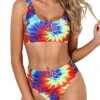 Two Piece Bikini Removable Padded Push Up Bra Sports Swimsuits For Women-Color Tie Dye
