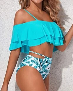 Fashionable Two Piece Bathing Suit For Women Tummy Control Bottoms-Light Blue Green Leaves -Bikini Beach Shop 51It YbWlFL d177cc3c 8b1e 4ef8 ae2a 3e7956ae47b3