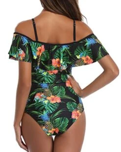 Ruffled Retro Bathing Suit Flounce Printed Swimwear Off Shoulder One Piece Swimsuit-Black Pineapple 7 Ruffled Retro Bathing Suit Flounce Printed Swimwear Off Shoulder One Piece Swimsuit-Black Pineapple -Bikini Beach Shop 51JV5Btjv4L
